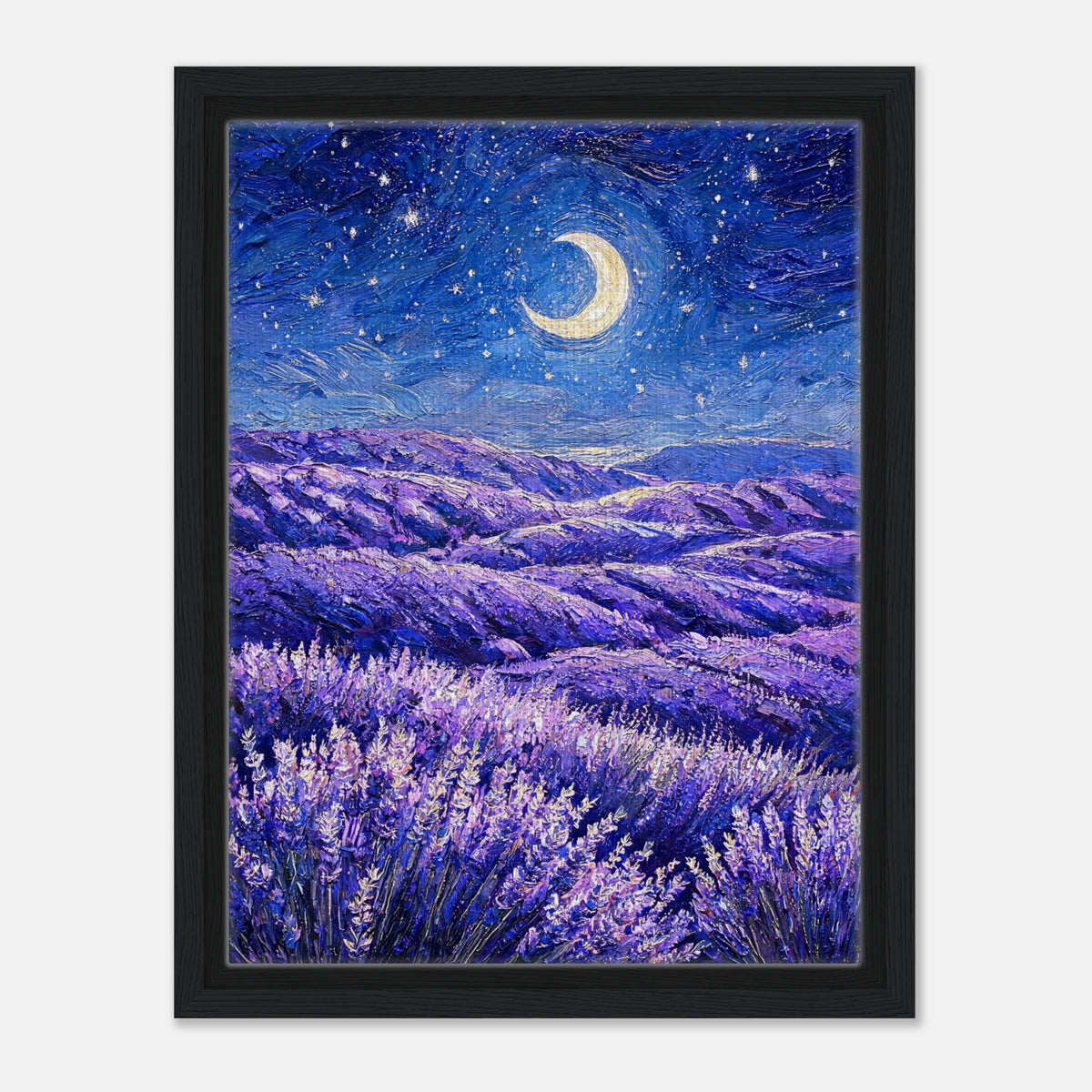 Moonlit Lavender Field at Night Impressionist Art Print