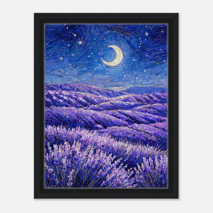 Moonlit Lavender Field at Night Impressionist Art Print
