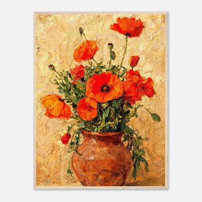 Vibrant Red Poppies in Terracotta Vase Impressionist Art Print