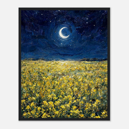 Moonlit Golden Wildflower Field Impressionist Art Print