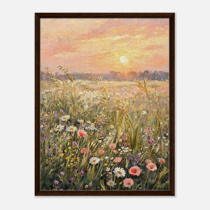 Golden Sunset Meadow & Wildflowers Impressionist Art Print
