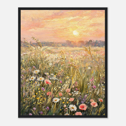 Golden Sunset Meadow & Wildflowers Impressionist Art Print