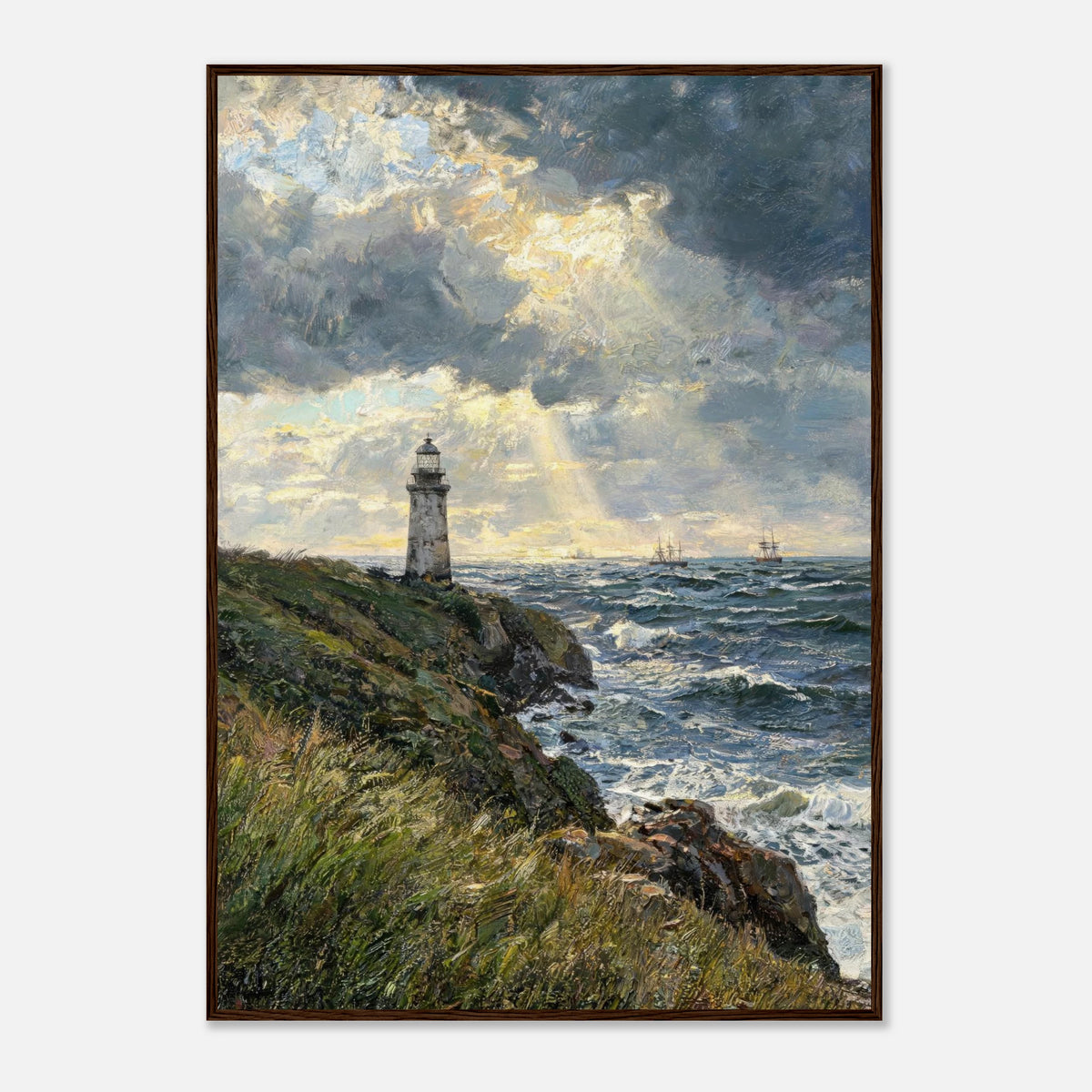 Coastal Lighthouse at Stormy Sunset Impressionist Art Print