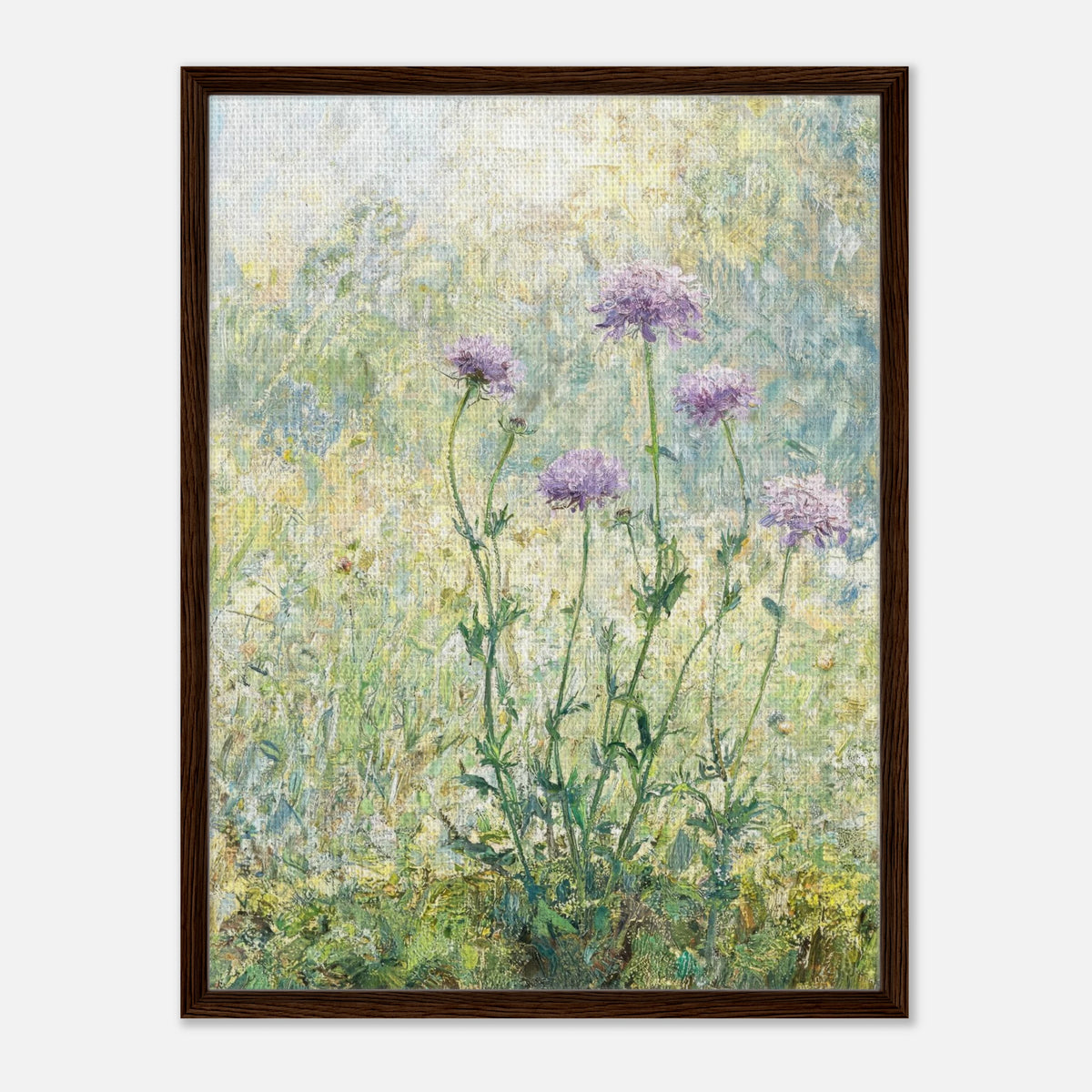 Wild Purple Blossoms in Sunlit Meadow Impressionist Art Print