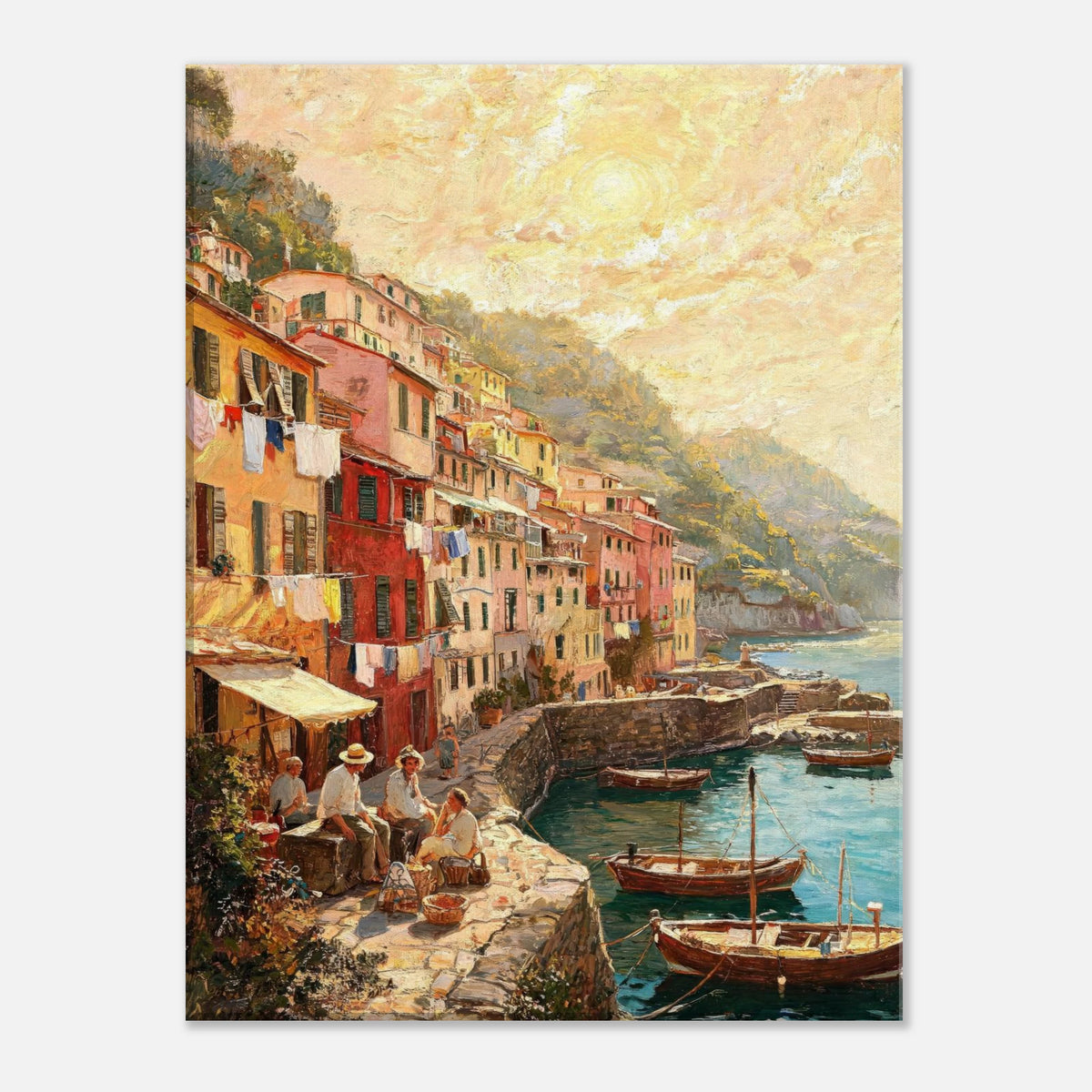 Sunlit Mediterranean Coastal Village Impressionist Art Print