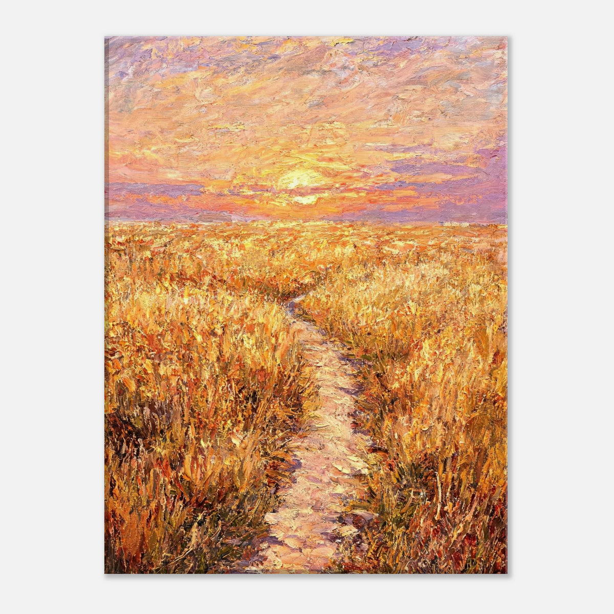 Golden Meadow at Sunset Impressionist Art Print
