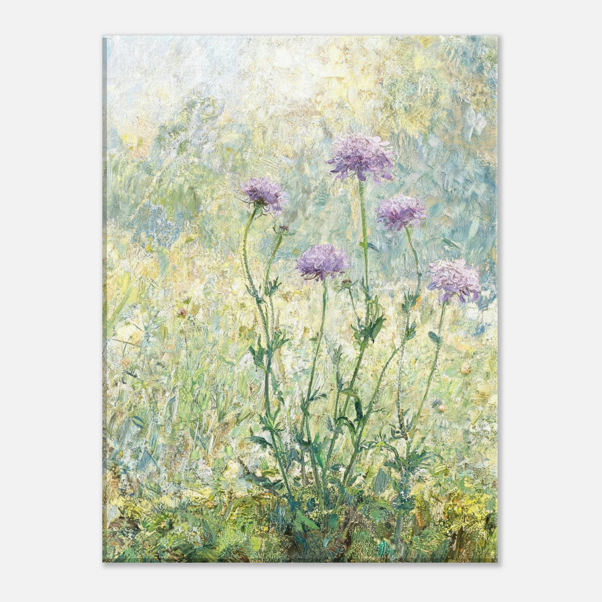 Wild Purple Blossoms in Sunlit Meadow Impressionist Art Print