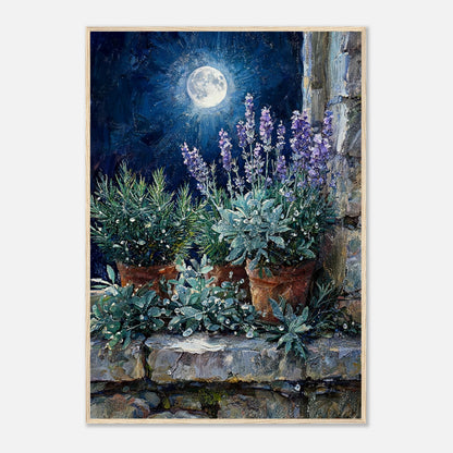 Moonlit Potted Lavender by Stone Window Impressionist Art Print