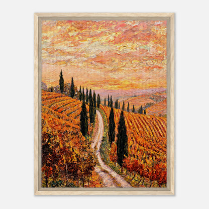 Tuscan Cypress Road Autumn Vineyard Impressionist Art Print