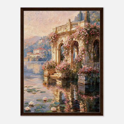 Sunlit Lakeside Villa & Roses Impressionist Art Print