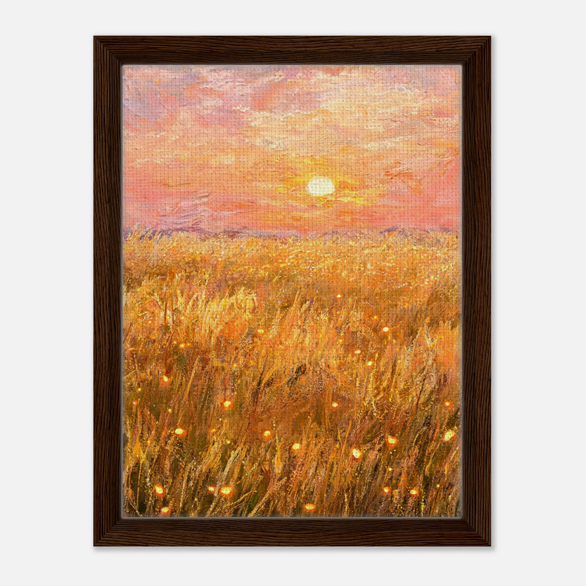 Golden Wheat Field at Sunset Impressionist Art Print