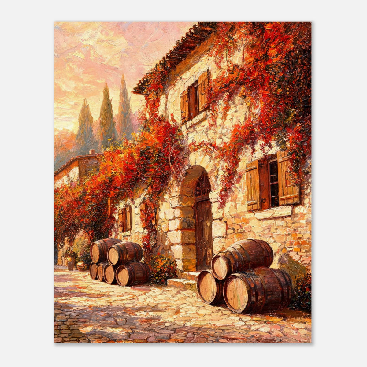 Autumn European Winery Wine Barrels Impressionist Art Print