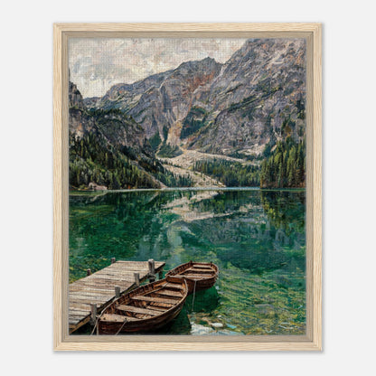 Wooden Boats on Alpine Lake Impressionist Art Print