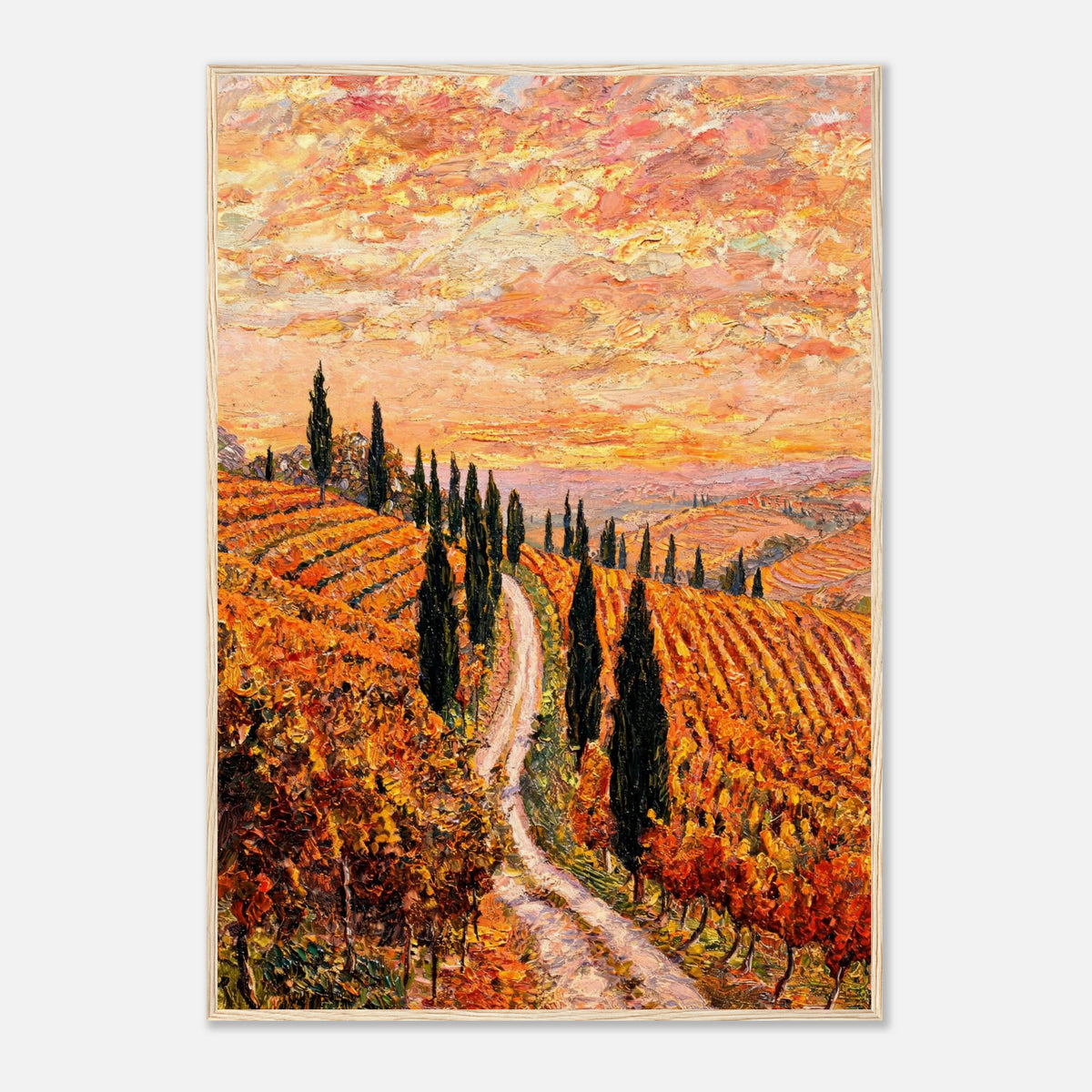 Tuscan Cypress Road Autumn Vineyard Impressionist Art Print