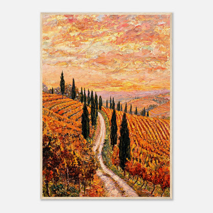 Tuscan Cypress Road Autumn Vineyard Impressionist Art Print
