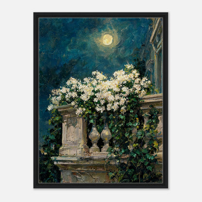 Moonlit White Blossoms Balcony Impressionist Art Print