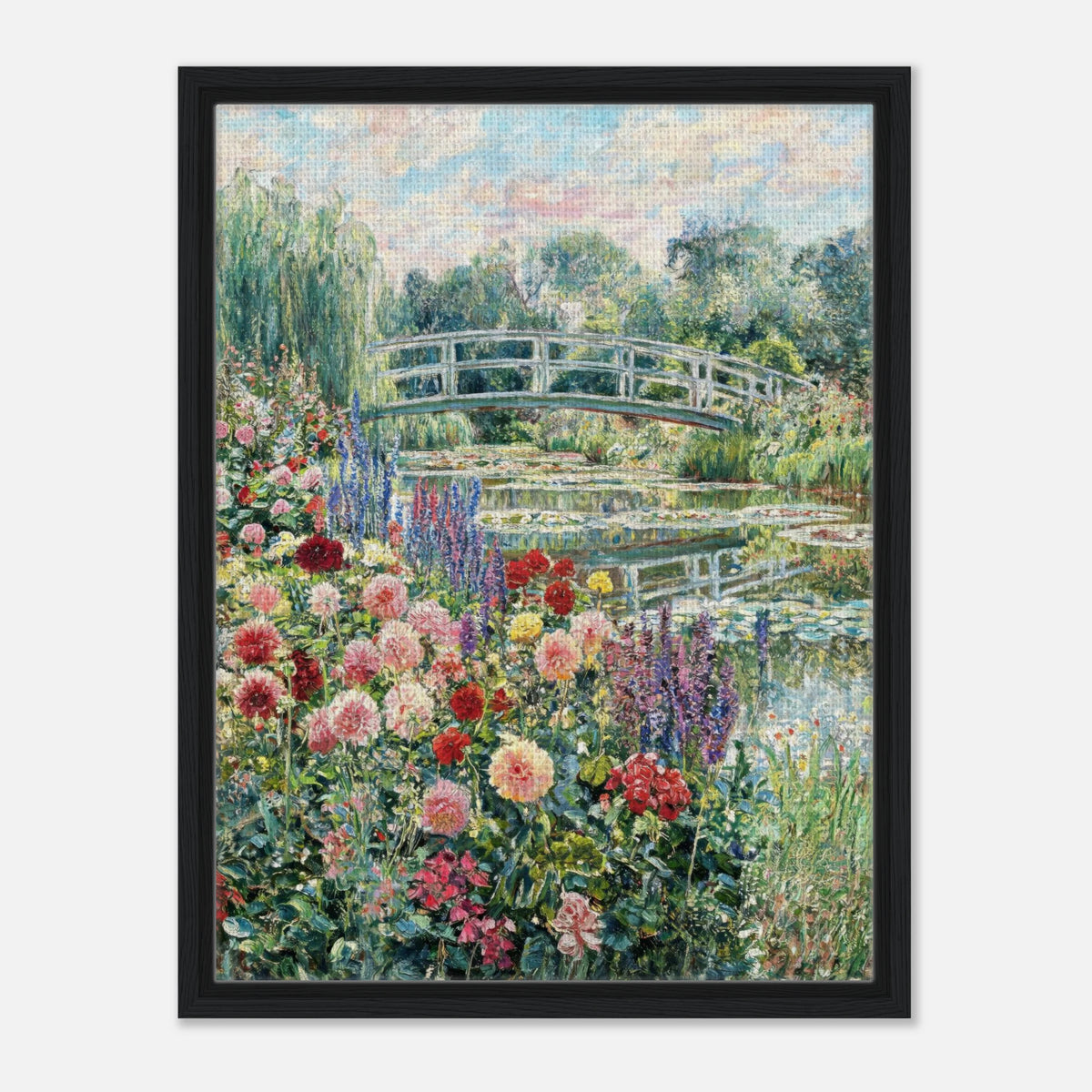 Blooming Summer Garden & Japanese Bridge Impressionist Art Print