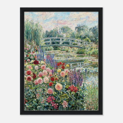 Blooming Summer Garden & Japanese Bridge Impressionist Art Print