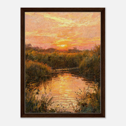 Golden Sunset over River Reflection Impressionist Art Print