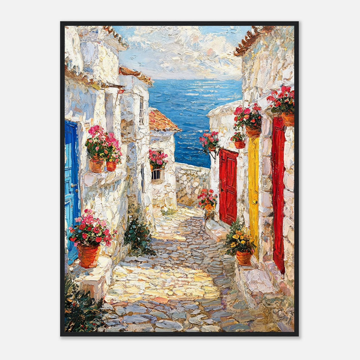Mediterranean Coastal Village Alley Sea View Impressionist Art Print