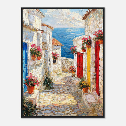Mediterranean Coastal Village Alley Sea View Impressionist Art Print