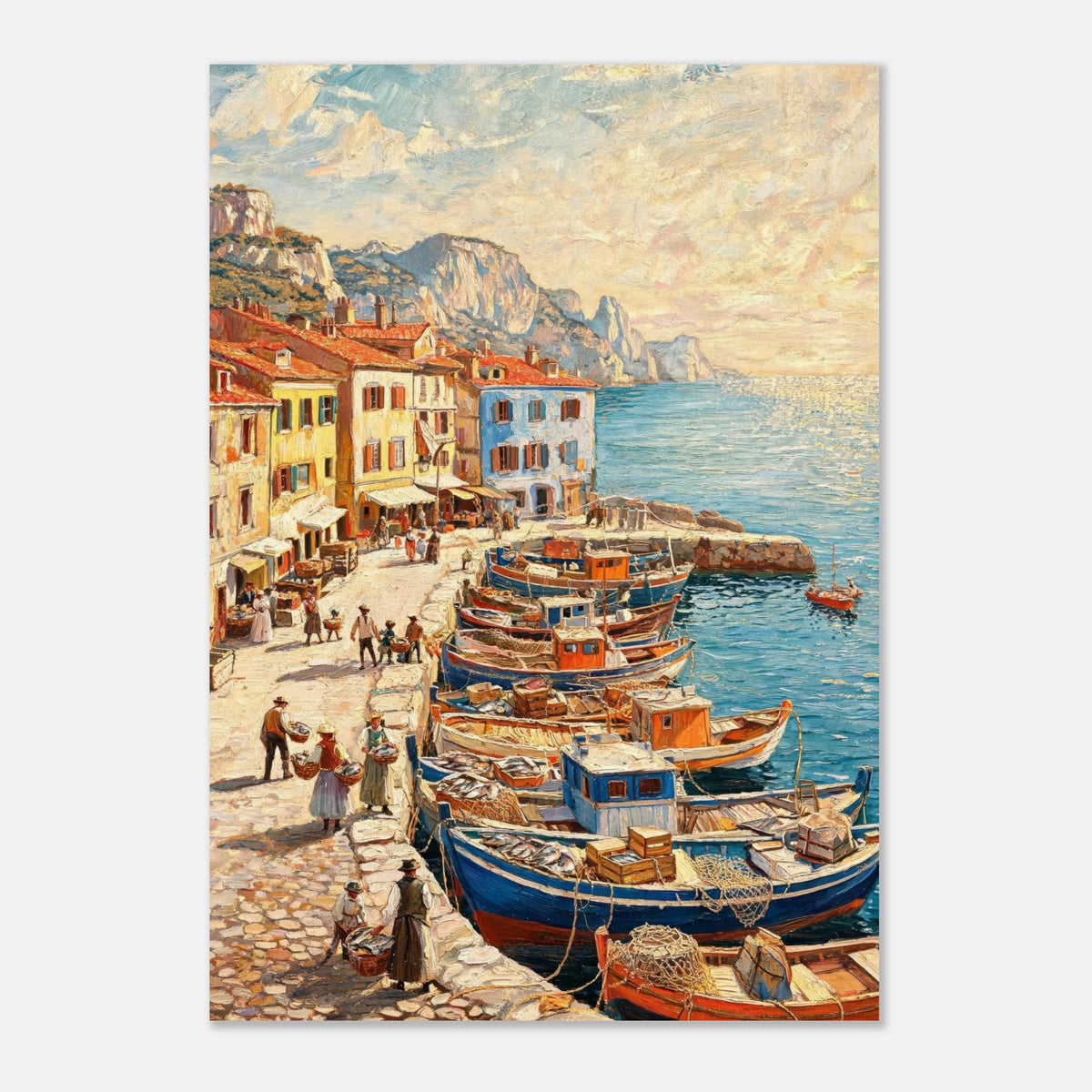 Mediterranean Fishing Harbor Impressionist Art Print