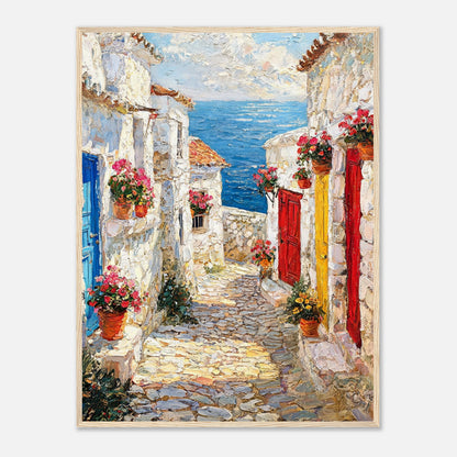 Mediterranean Coastal Village Alley Sea View Impressionist Art Print