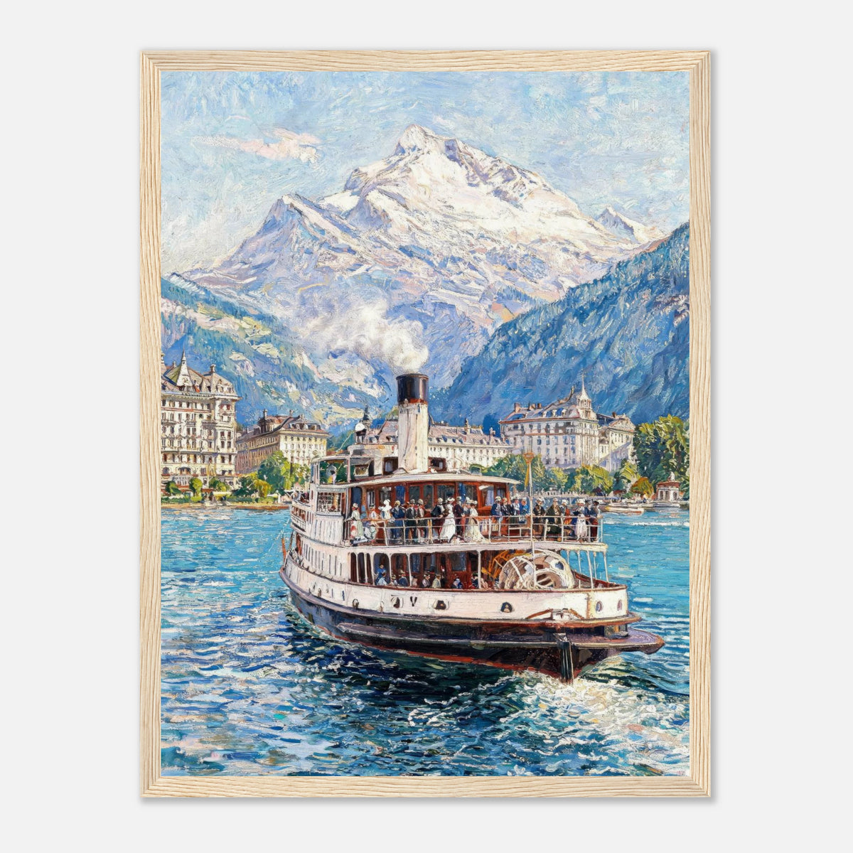 Vintage Steamboat on Alpine Lake Impressionist Art Print