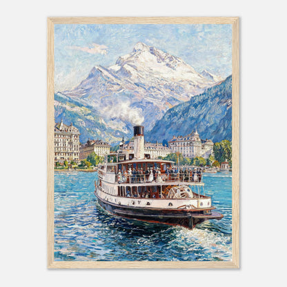 Vintage Steamboat on Alpine Lake Impressionist Art Print