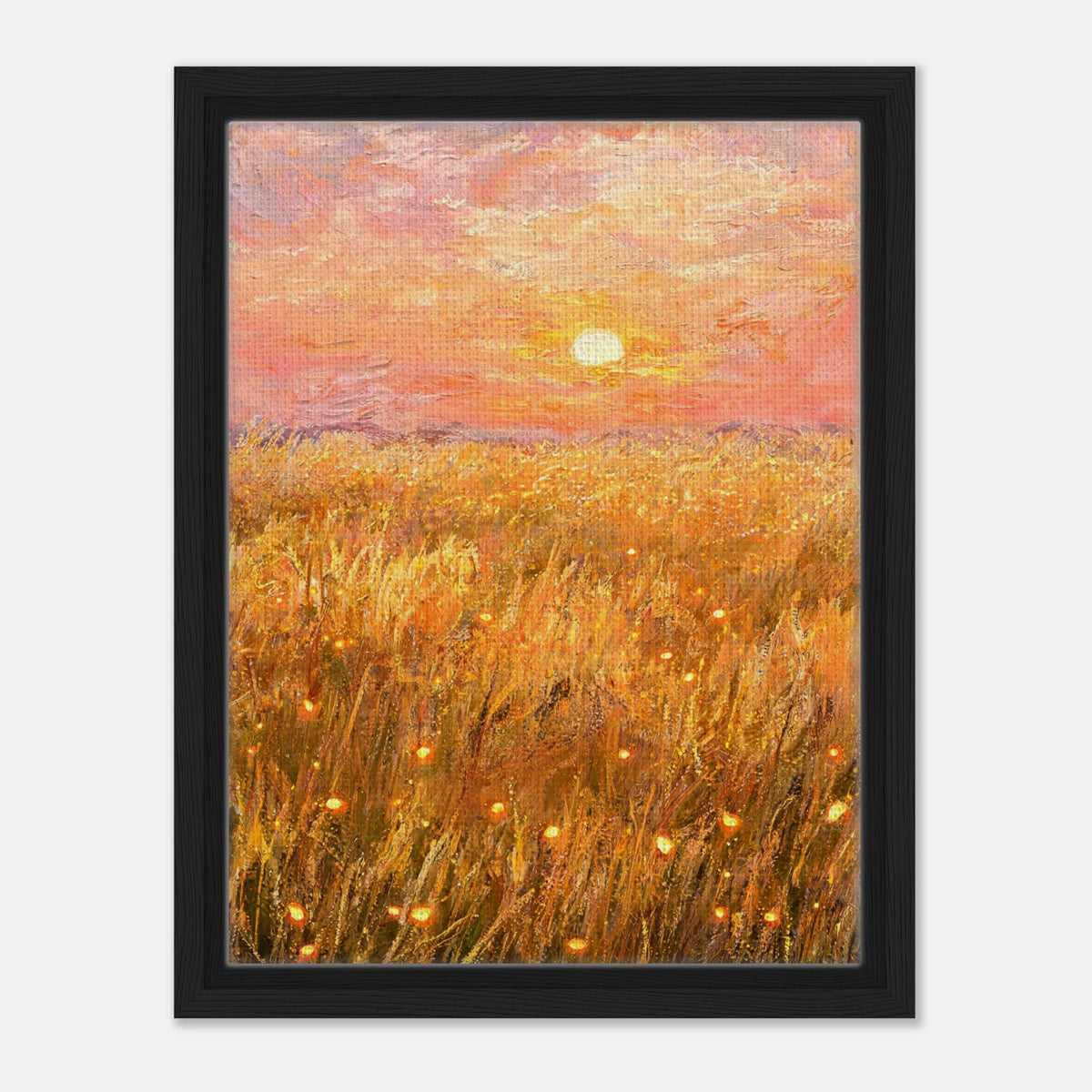 Golden Wheat Field at Sunset Impressionist Art Print