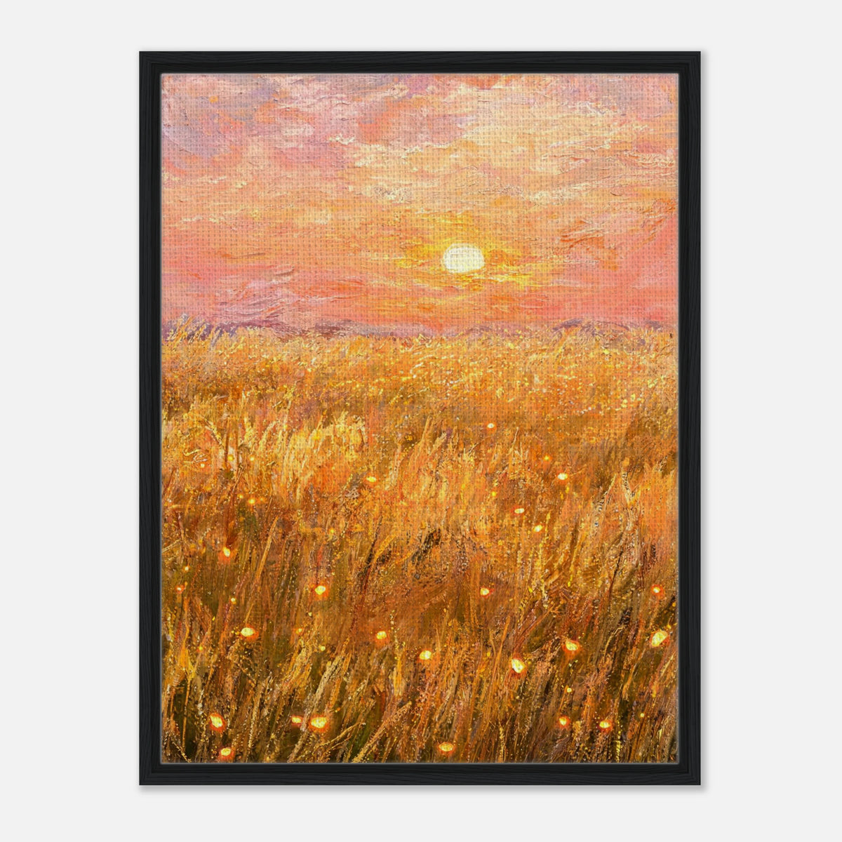 Golden Wheat Field at Sunset Impressionist Art Print