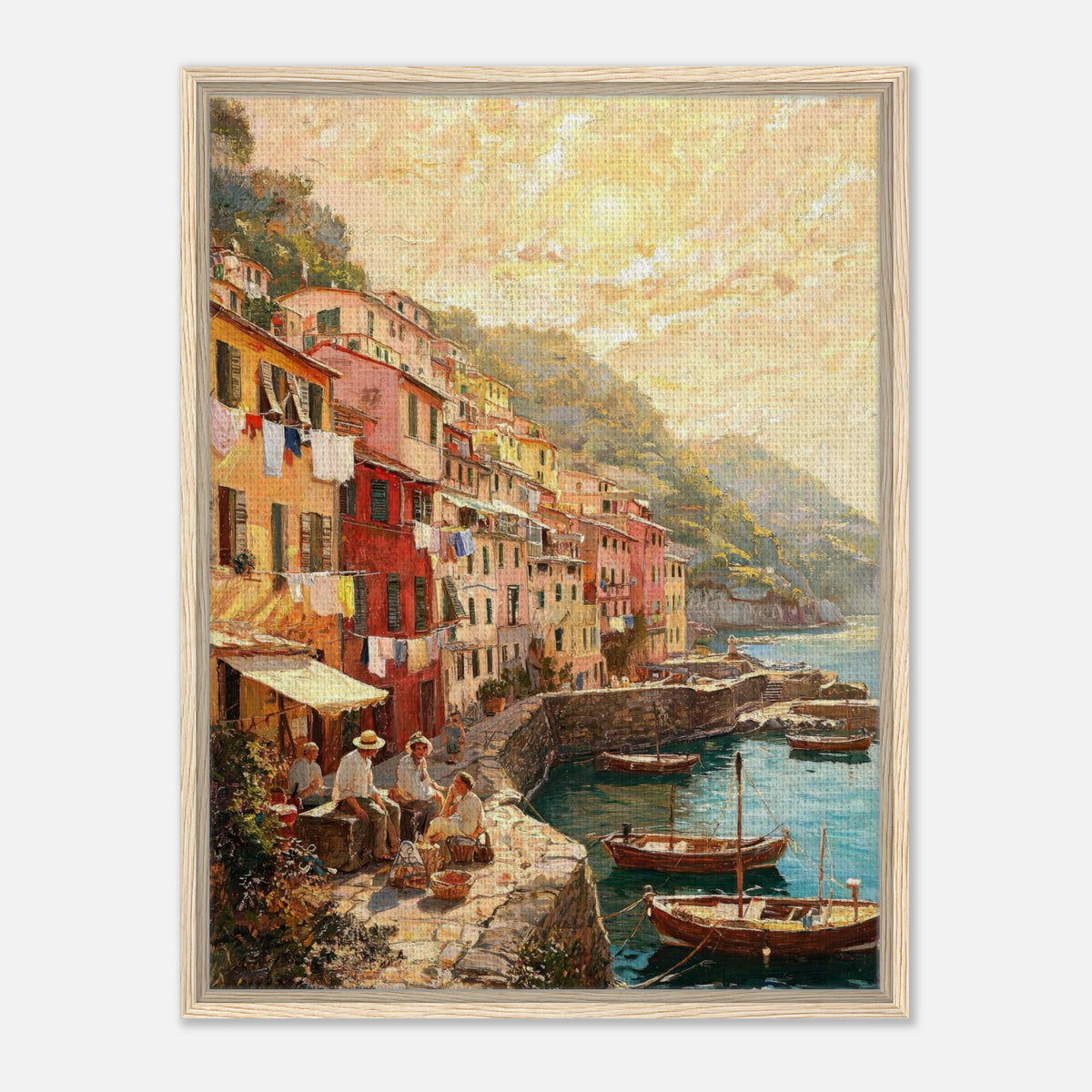 Sunlit Mediterranean Coastal Village Impressionist Art Print
