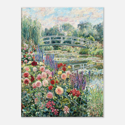 Blooming Summer Garden & Japanese Bridge Impressionist Art Print