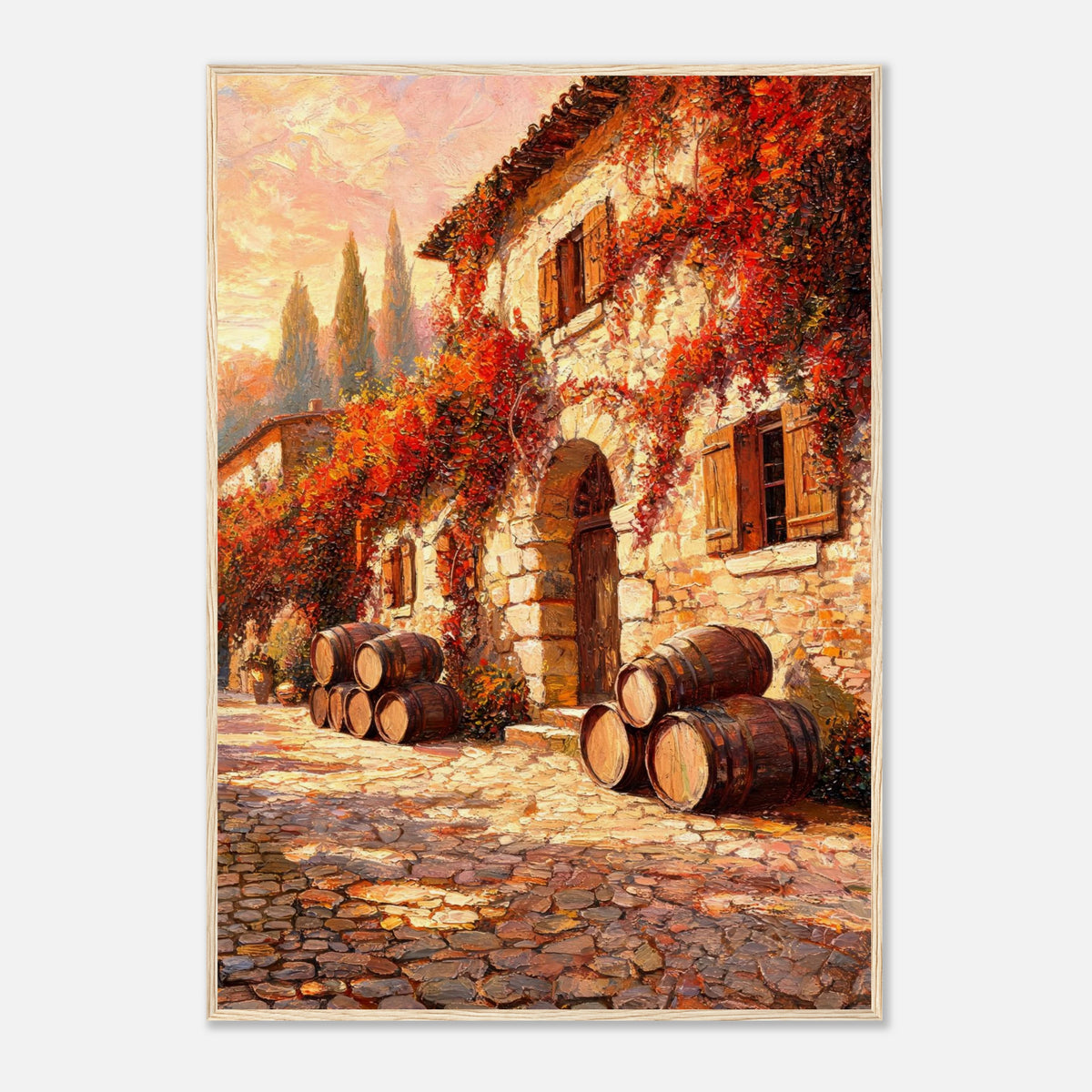 Autumn European Winery Wine Barrels Impressionist Art Print