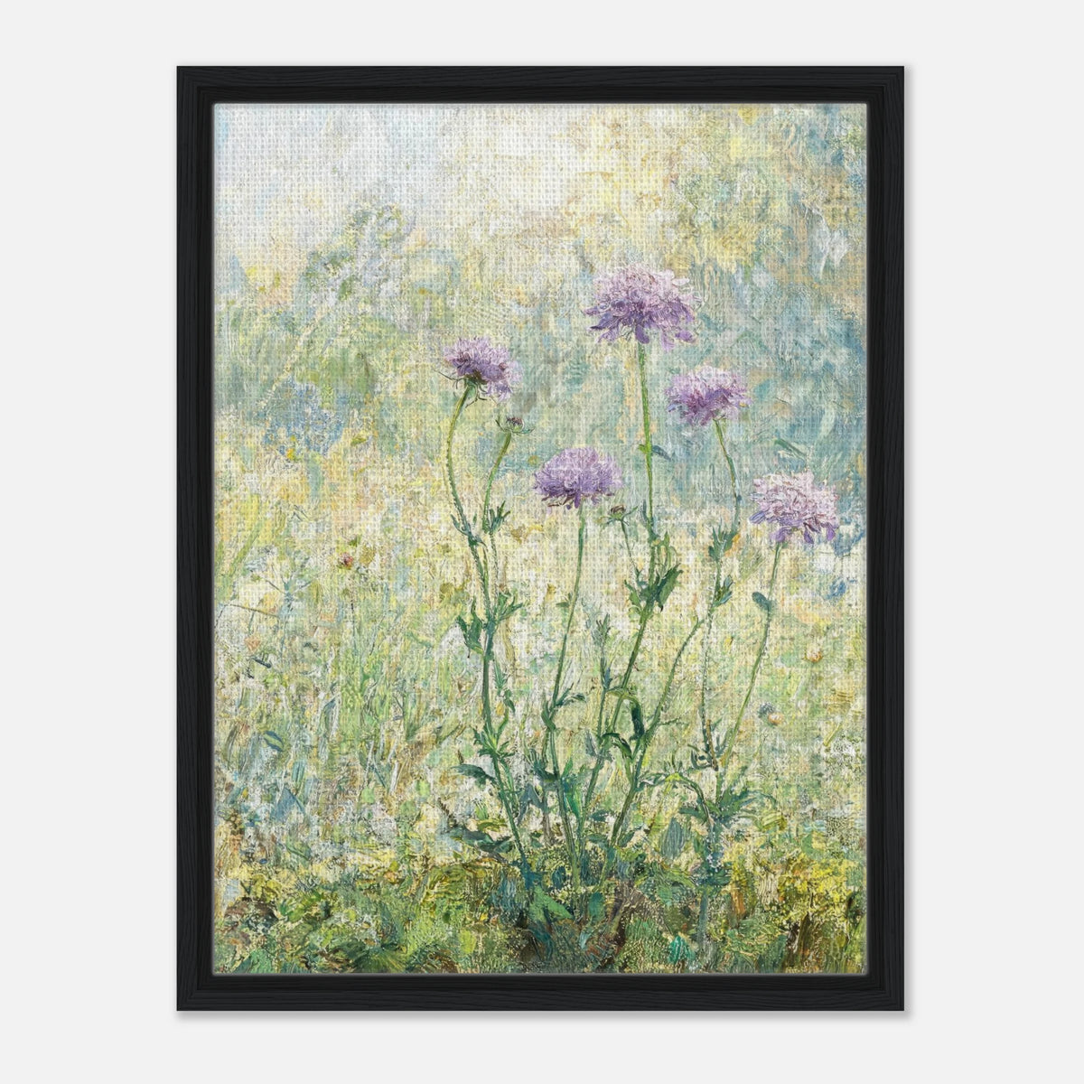 Wild Purple Blossoms in Sunlit Meadow Impressionist Art Print