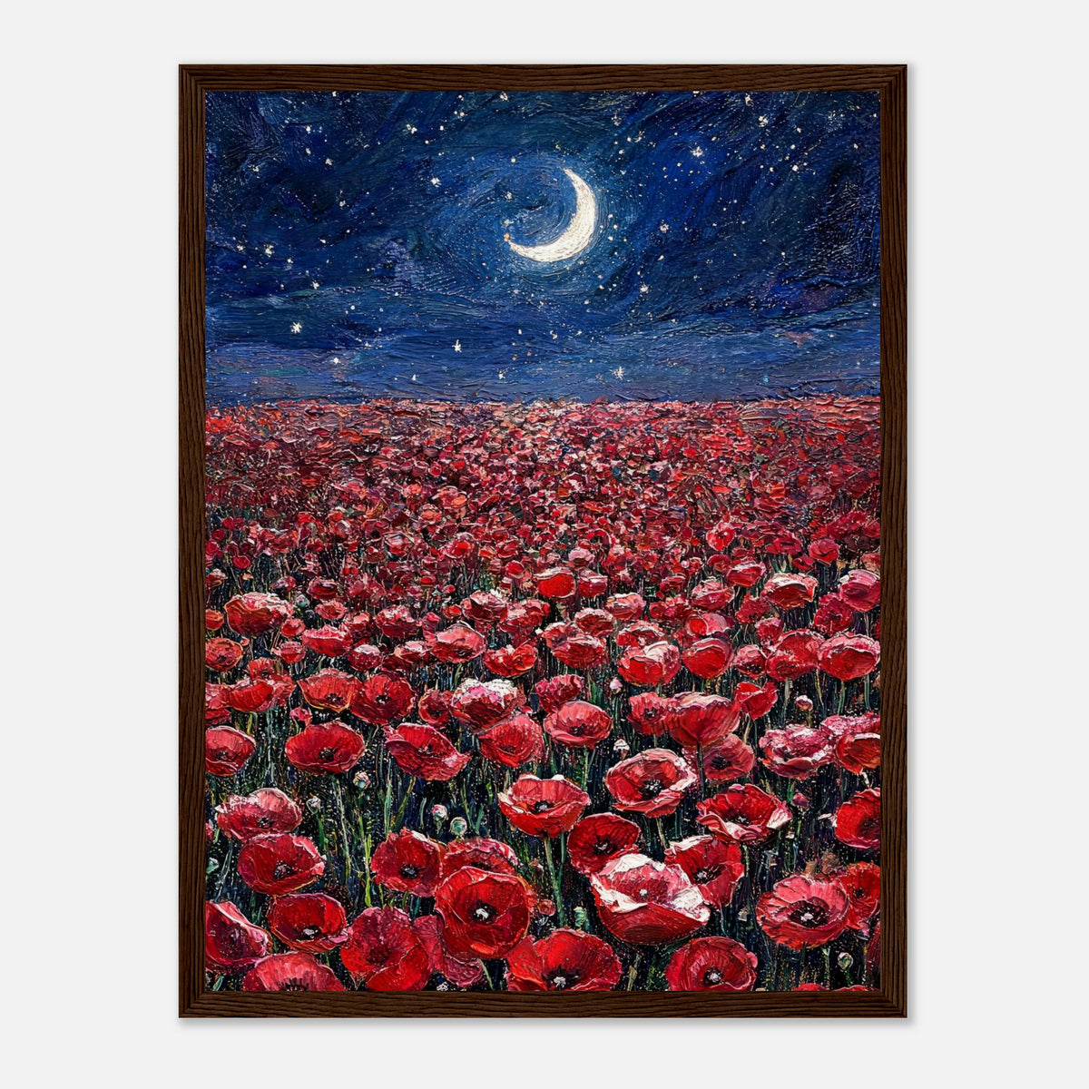 Moonlit Red Poppy Field Impressionist Art Print
