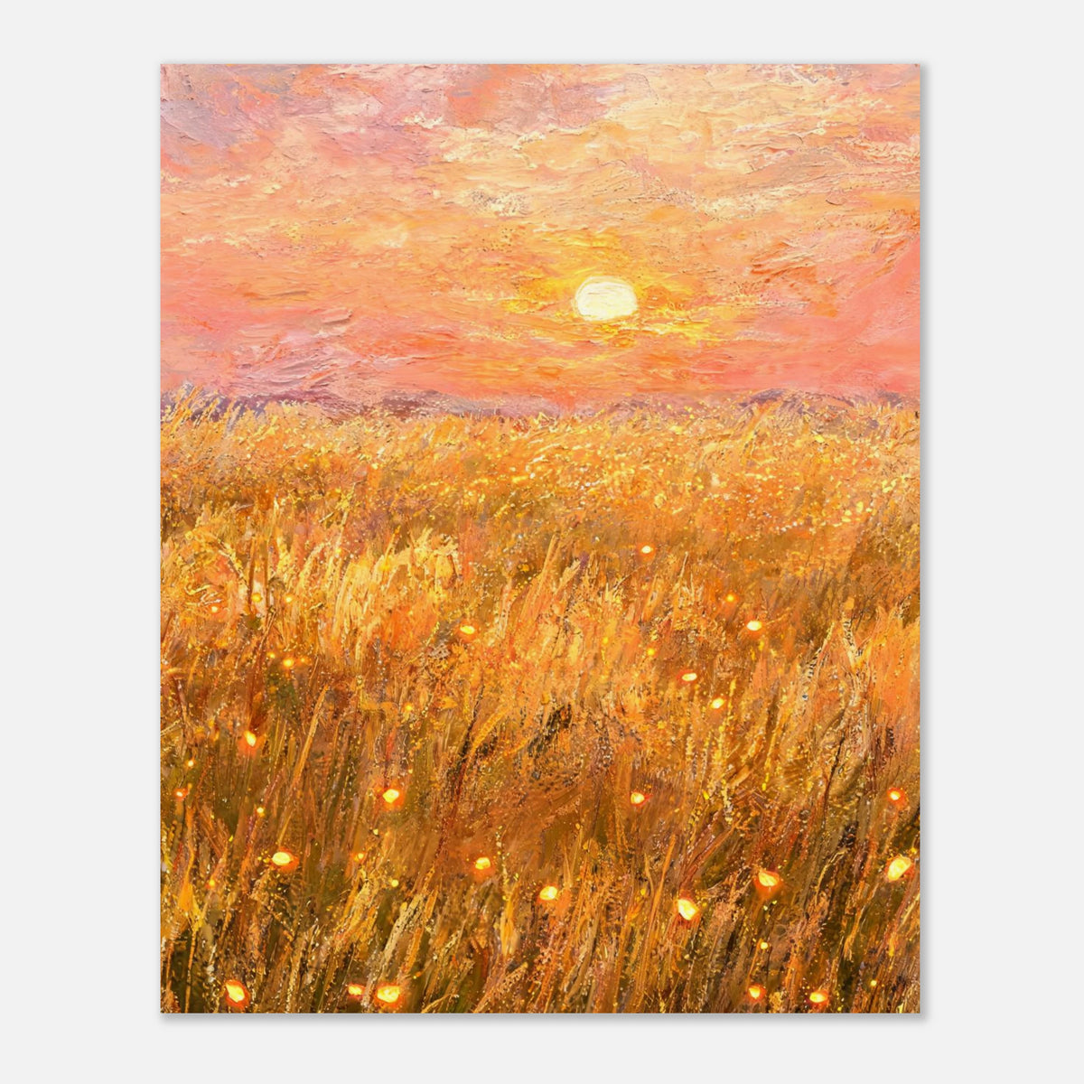 Golden Wheat Field at Sunset Impressionist Art Print