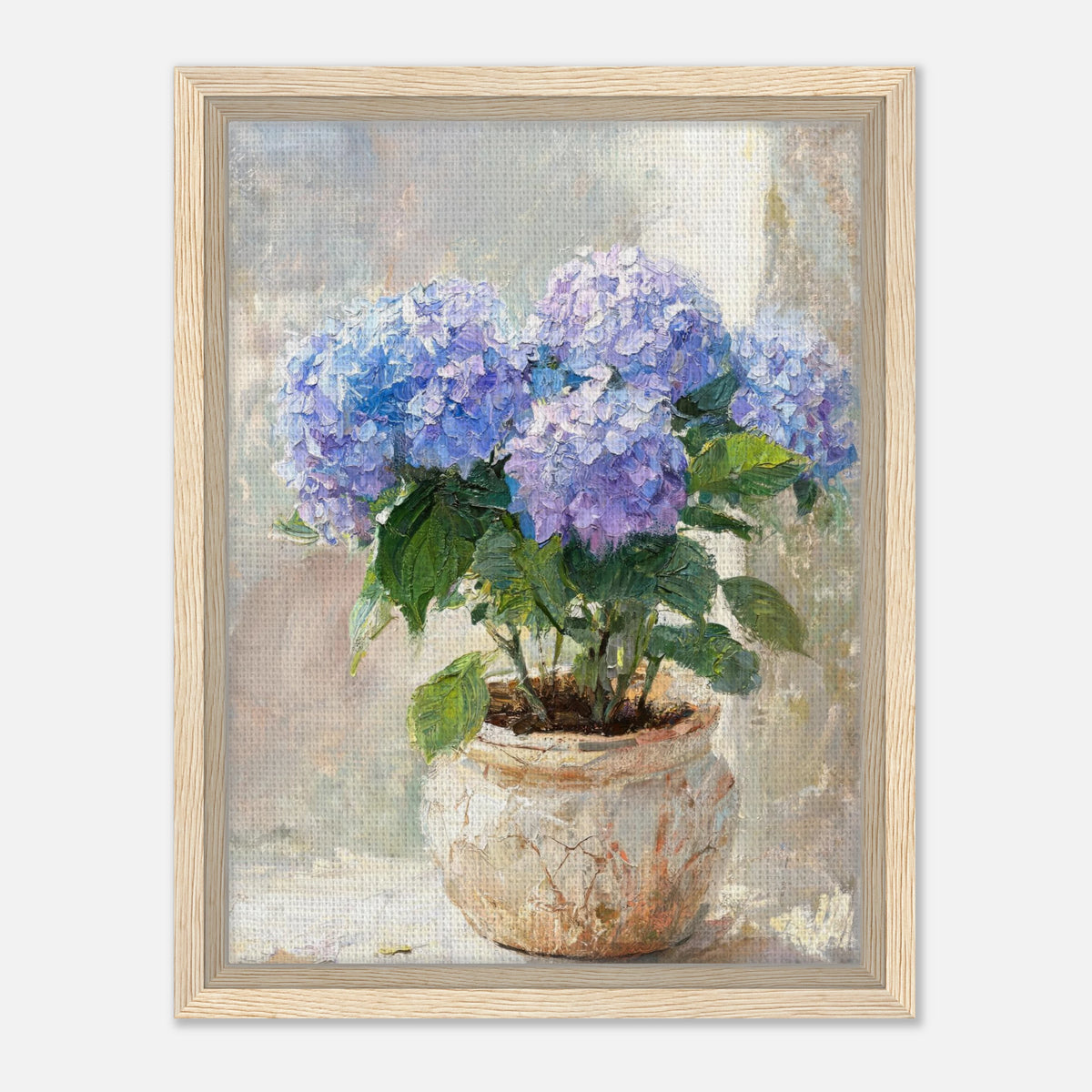 Blue Hydrangeas in Rustic Pot Impressionist Art Print