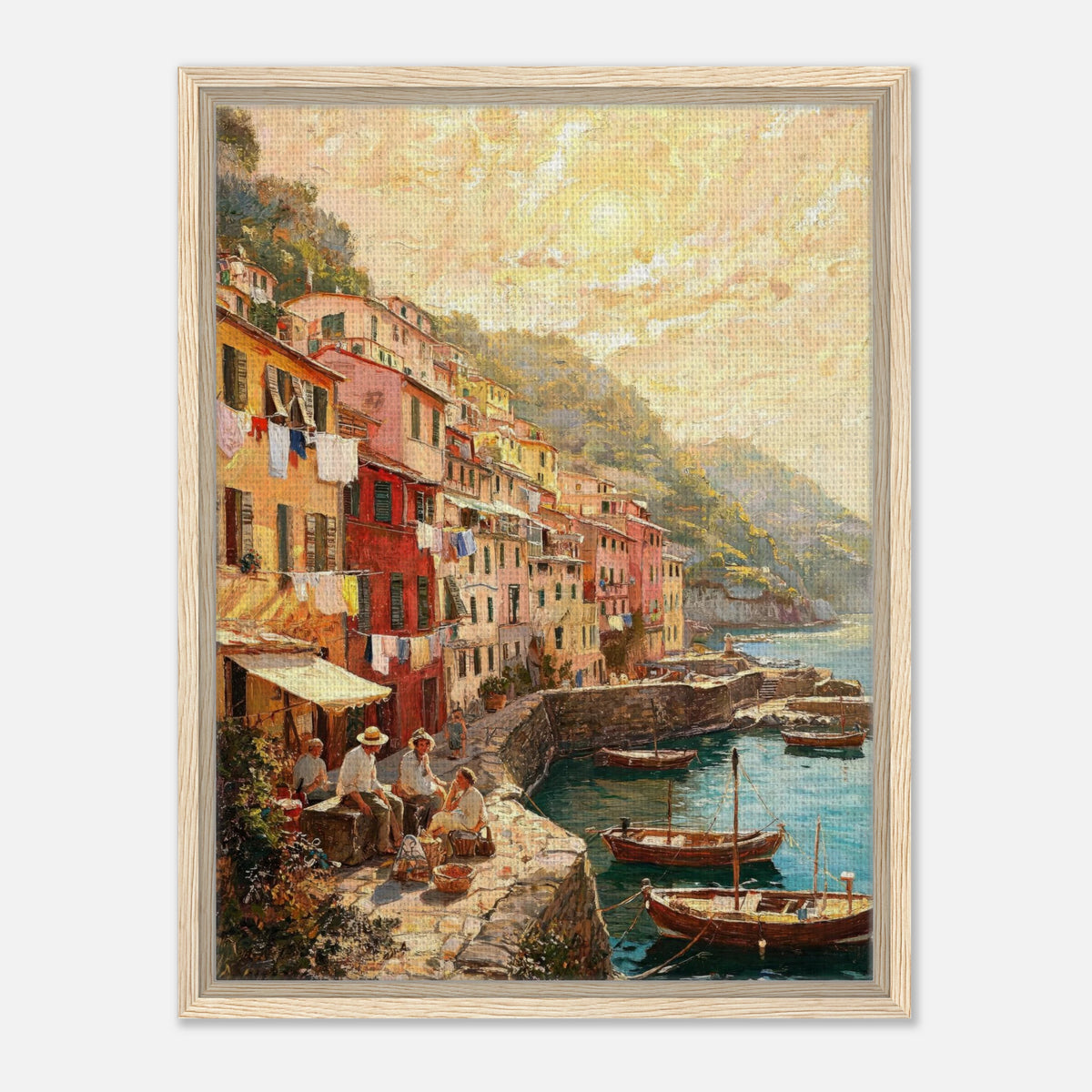 Sunlit Mediterranean Coastal Village Impressionist Art Print
