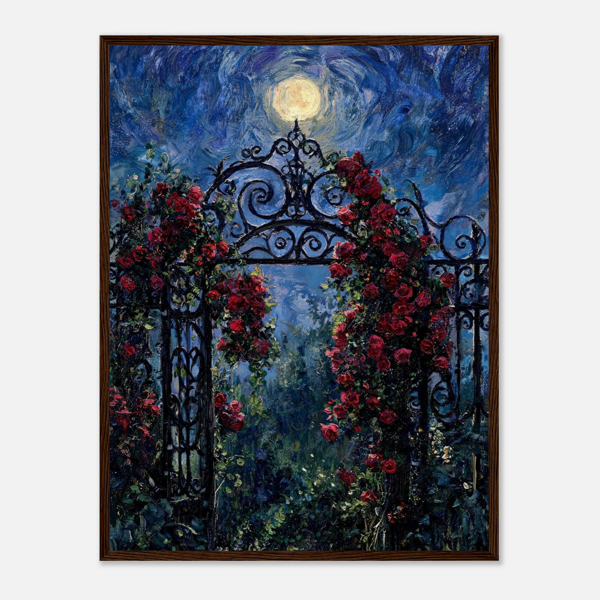 Moonlit Rose Arch Garden Impressionist Art Print