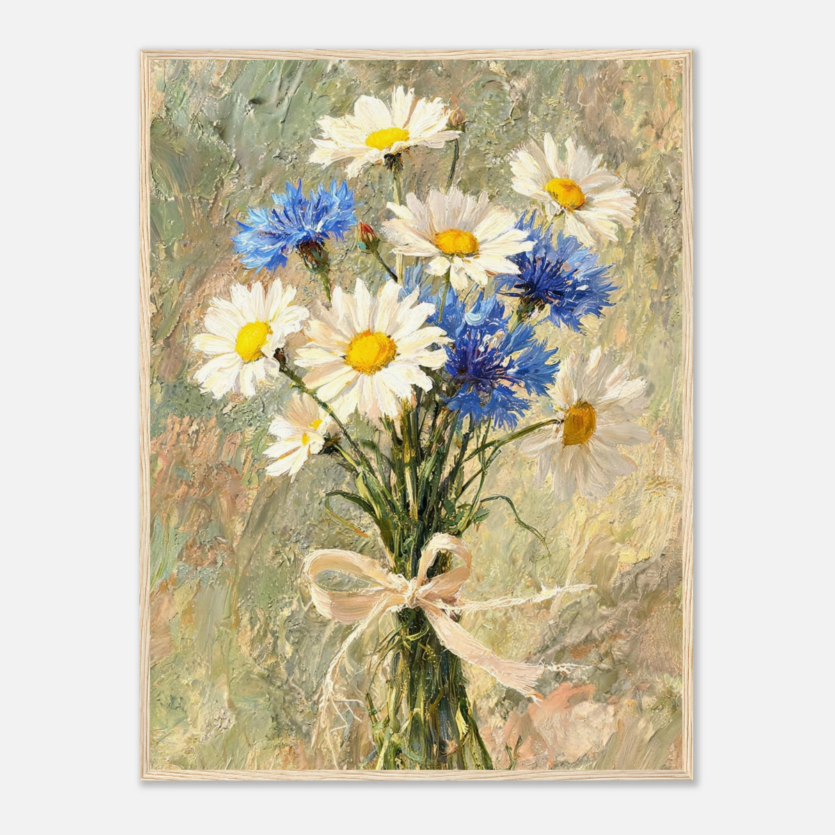 Wild Daisy & Blue Cornflower Bouquet Impressionist Art Print