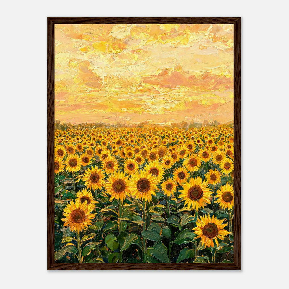 Golden Sunflower Field at Sunset Impressionist Art Print