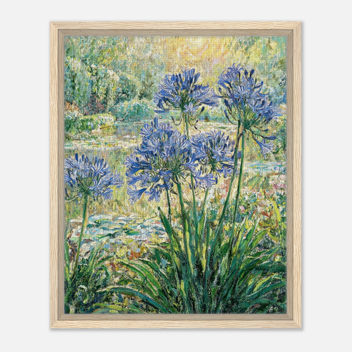 Blue Agapanthus & Sunlit Garden Impressionist Art Print