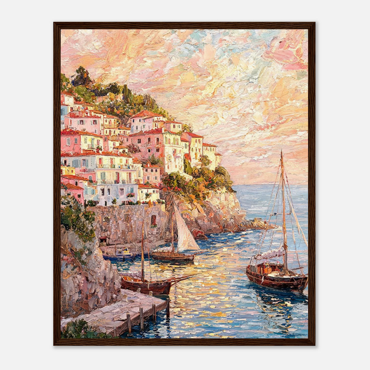 Amalfi Coast Sunset Village Impressionist Art Print