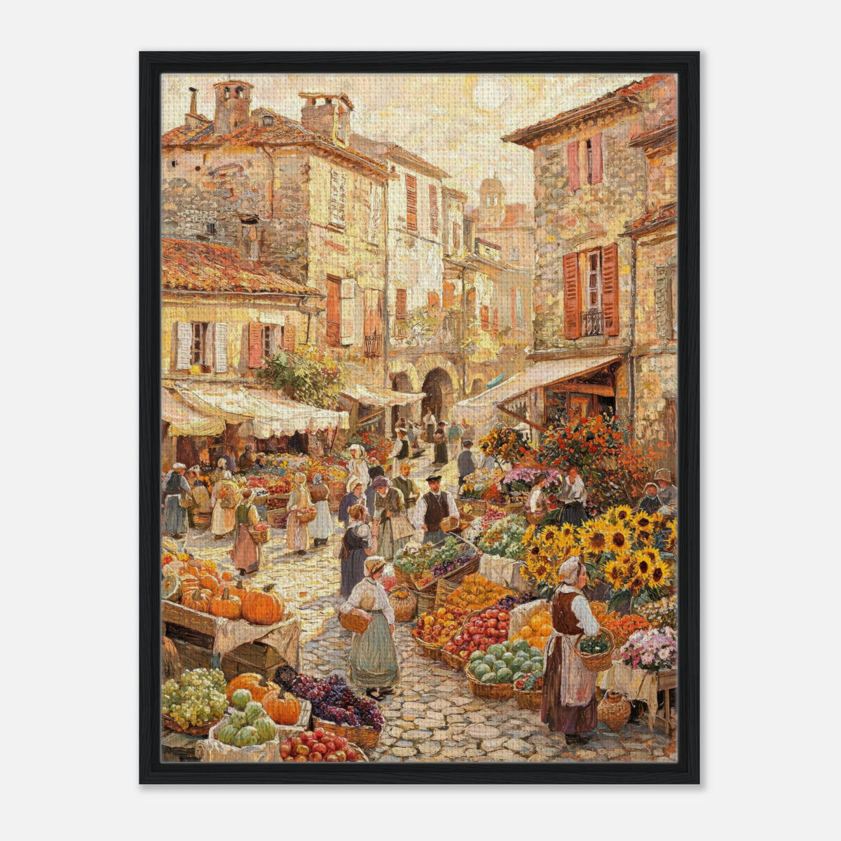Autumn European Village Market Impressionist Art Print