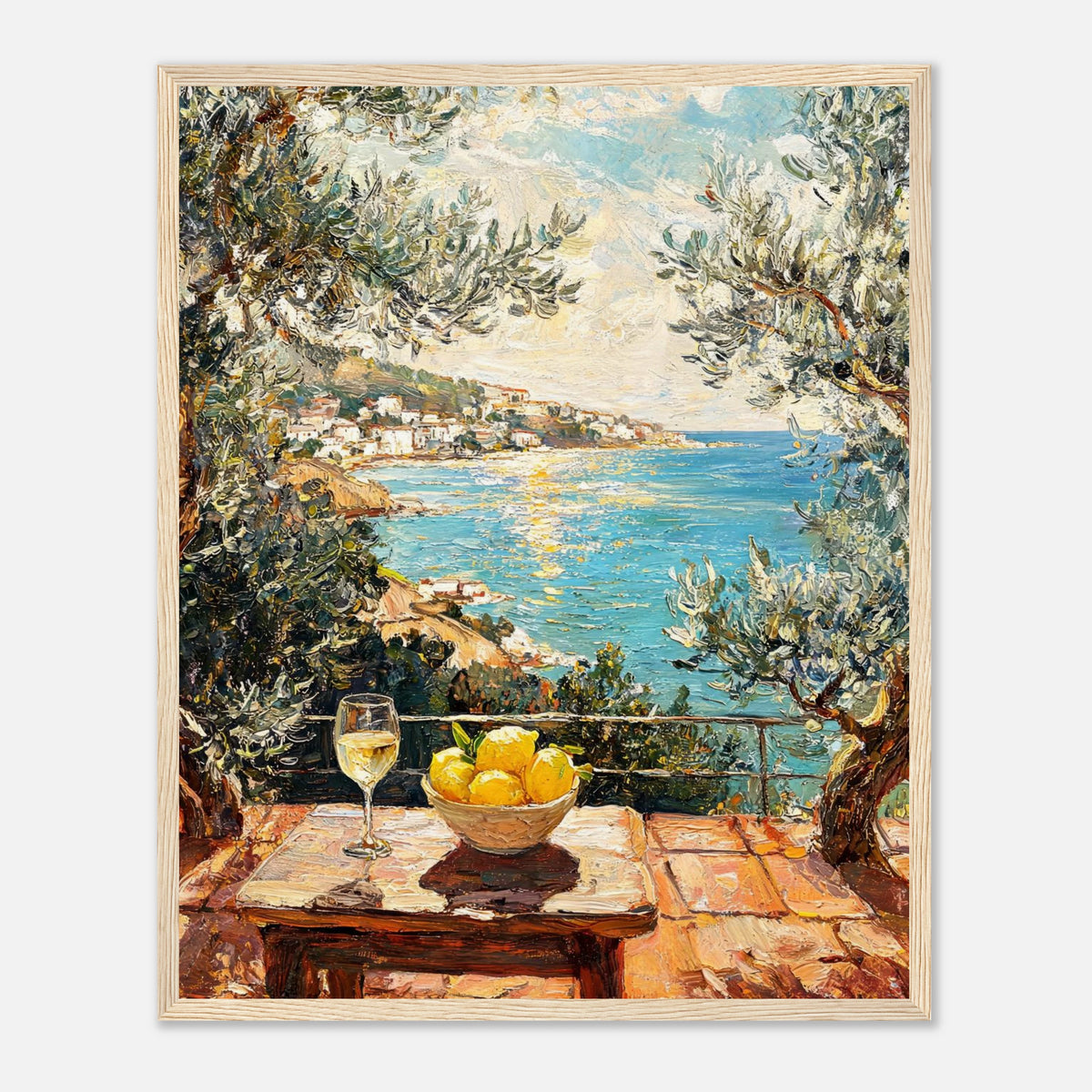 Mediterranean Terrace Lemons Sea View Impressionist Art Print