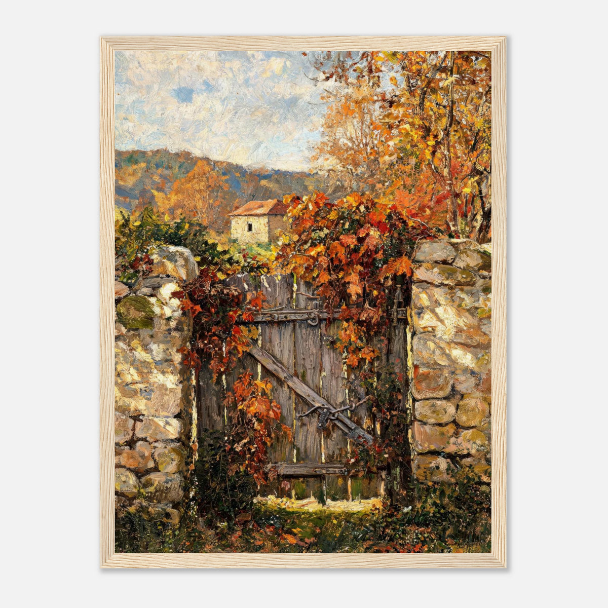 Autumn Garden Gate Cottage Impressionist Art Print