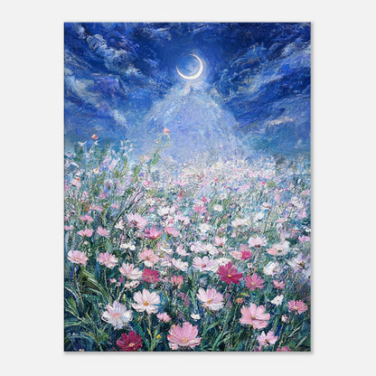 Moonlit Wild Cosmos Field Impressionist Art Print