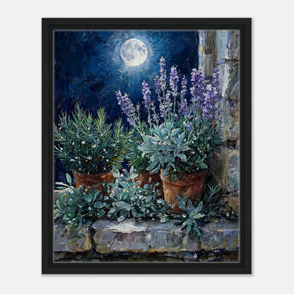 Moonlit Potted Lavender by Stone Window Impressionist Art Print