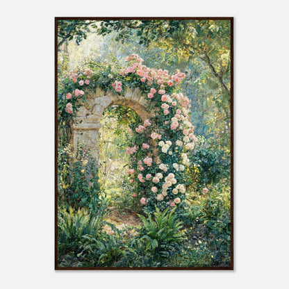 Rose-Covered Stone Arch & Sunlit Garden Impressionist Art Print
